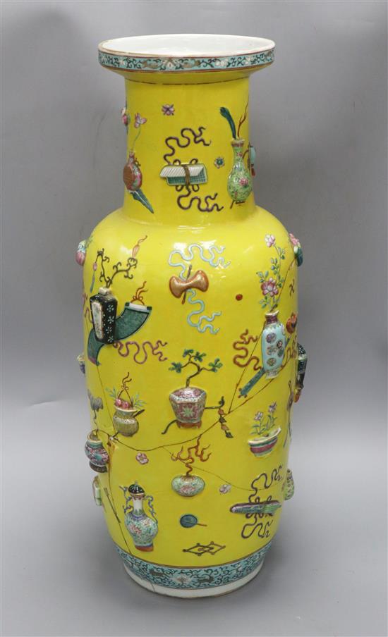 A large 19th century Chinese yellow ground hundred antiques vase height 60cm - a.f.